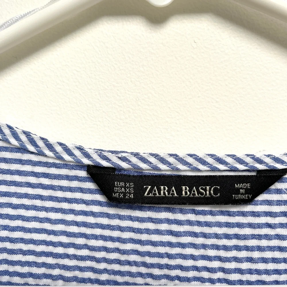 Zara basics, blue and white seersucker blouse, size XS.